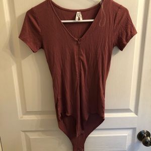 Raspberry zip up front bodysuit